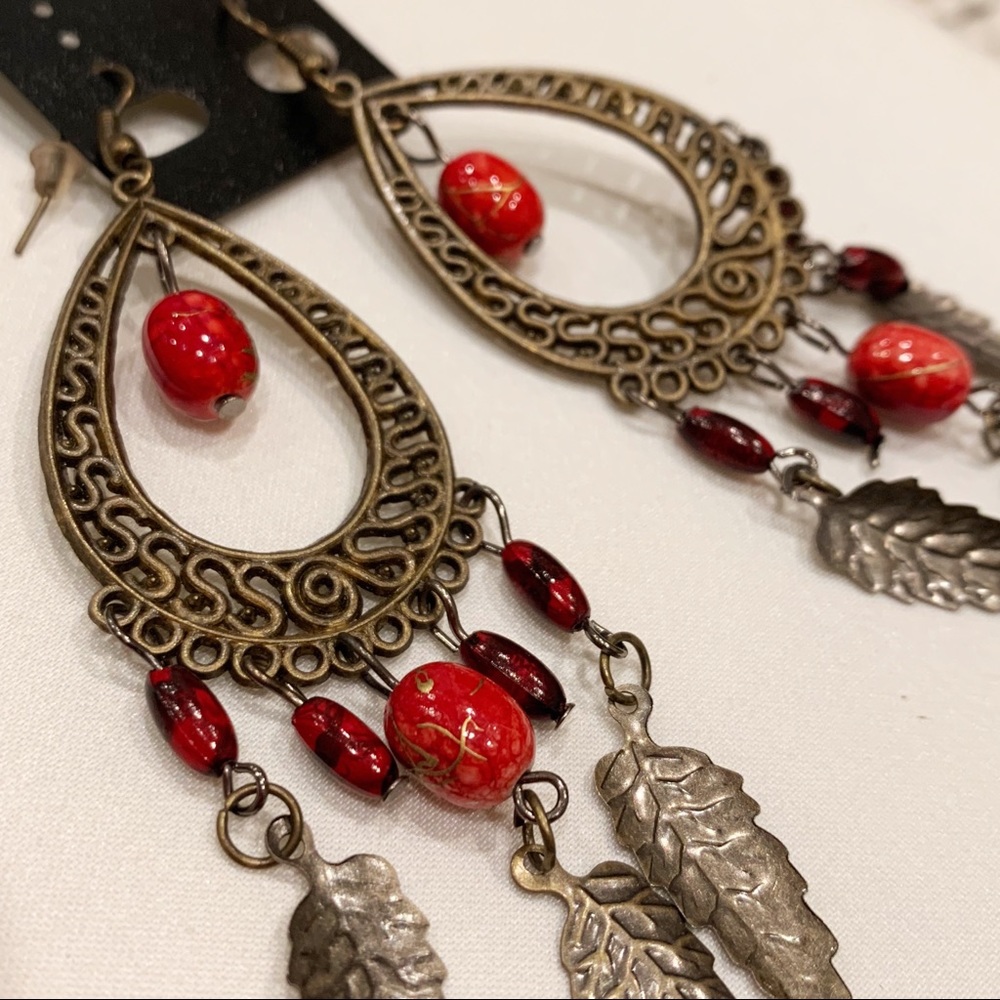 NWT Copper Feather Bohemian Fashion Earrings